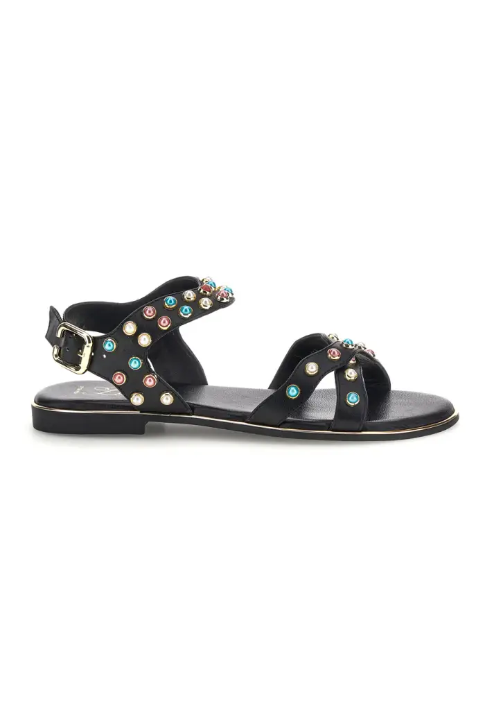 Sandali neri in vera pelle con borchie multicolor Pittarello look IF6980 [NERO]