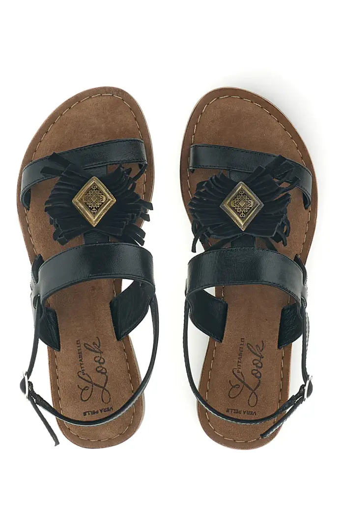 Sandali neri in vera pelle con frange Pittarello look IF10277 [NERO]