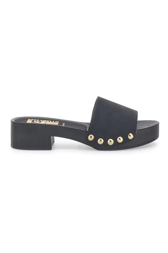 Ciabatte Zoccoli neri con borchie dorate e tacco basso Pittarello Love 9326 [NERO]