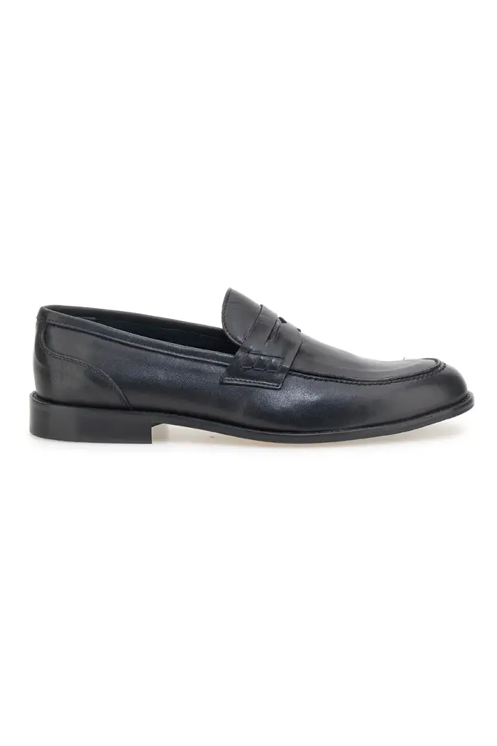 PITTARELLO Mocassini neri in pelle con suola in cuoio made in Italy 77109 [NERO]