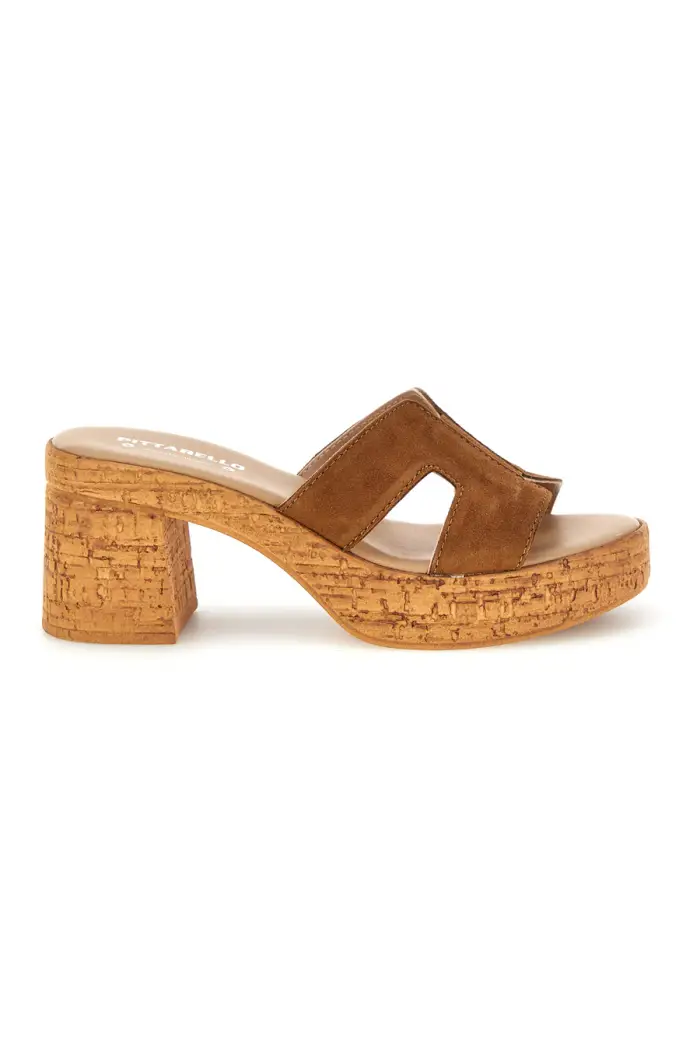PITTARELLO Sandali in pelle marrone con tacco largo e plateau 324518379 [CUOIO]