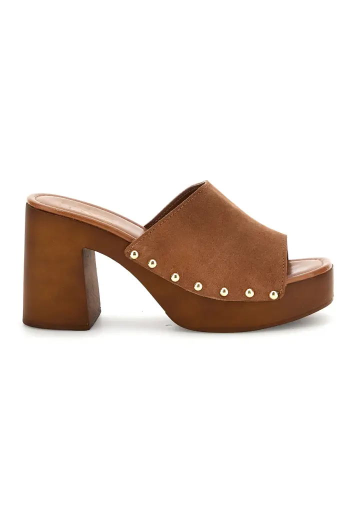 PITTARELLO Sandalo marrone in pelle con tacco e borchie Must Have 11933 [CUOIO]