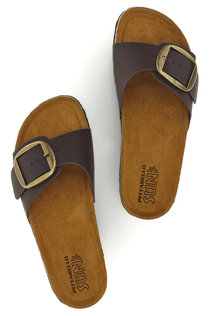 Ciabatte marroni con fascia e maxi fibbia Pittarello sun SR003 [MARRONE]