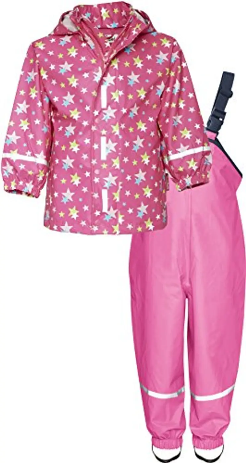 Playshoes Regenanzug Sterne, Reflektoren, abnehmbare Kapuze, impermeable Bambina, Rosa (pink 18), 7 anni