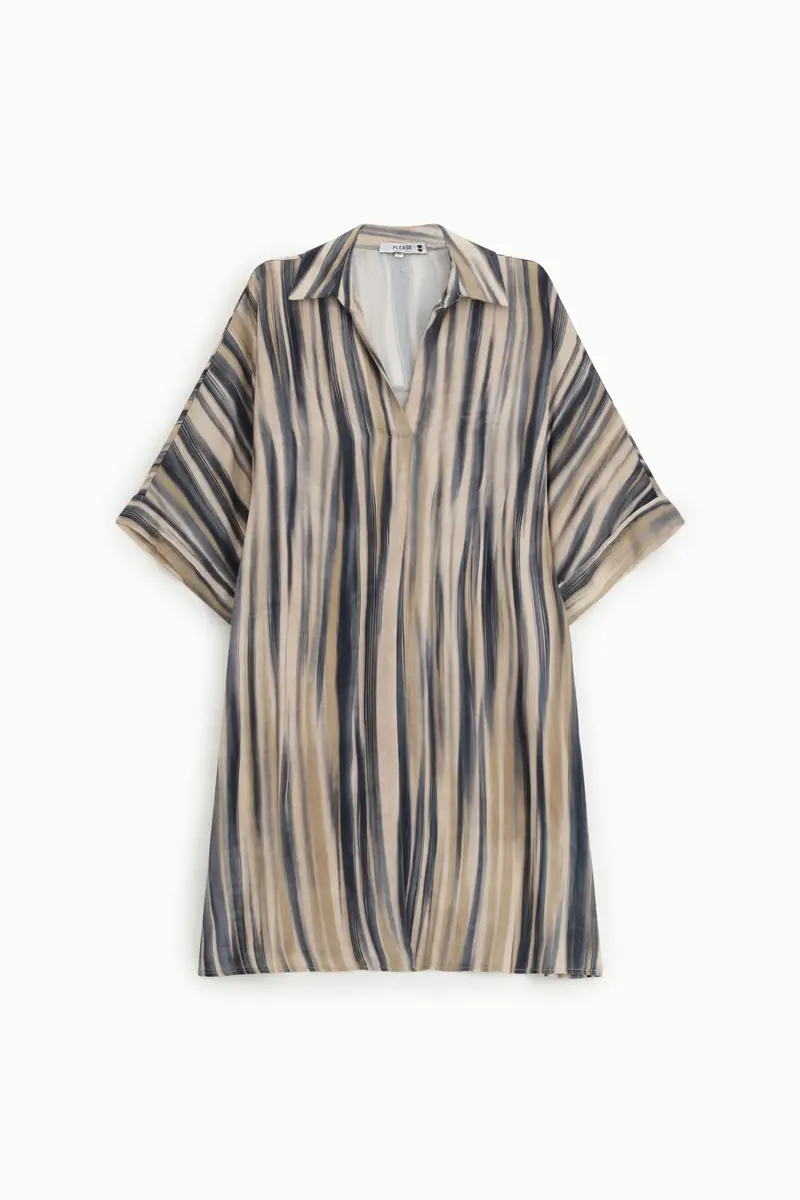Please Abito corto a righe con colletto classico Beige