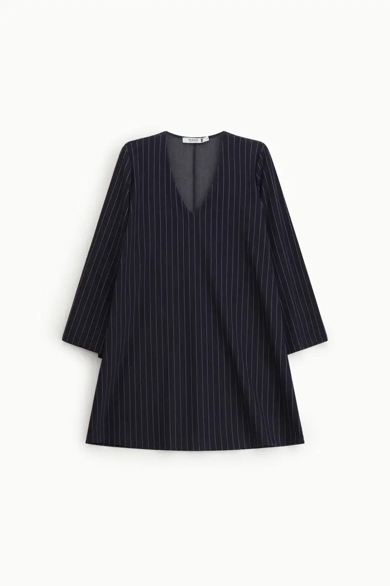 Please Abito corto a righe con scollo a v e maniche lunghe Blu