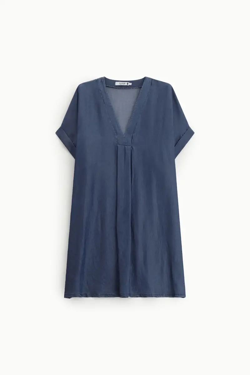 Please Abito corto scollo a v piega frontale relaxed Blu denim