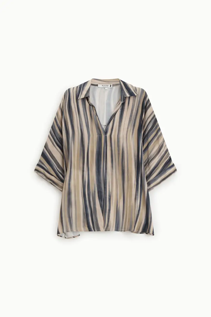 Please Camicia a righe con maniche ampie e collo classico Beige