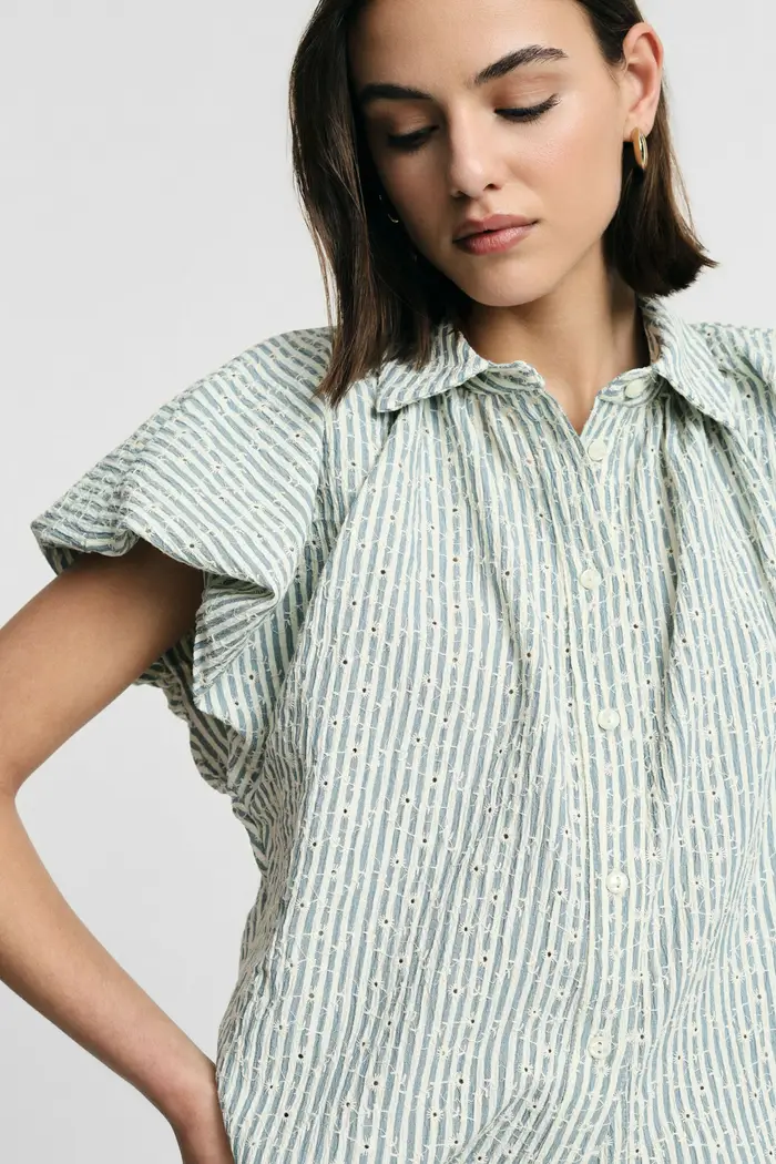 Camicia stampa geometrica maniche corte ampie Panna miniatura 4