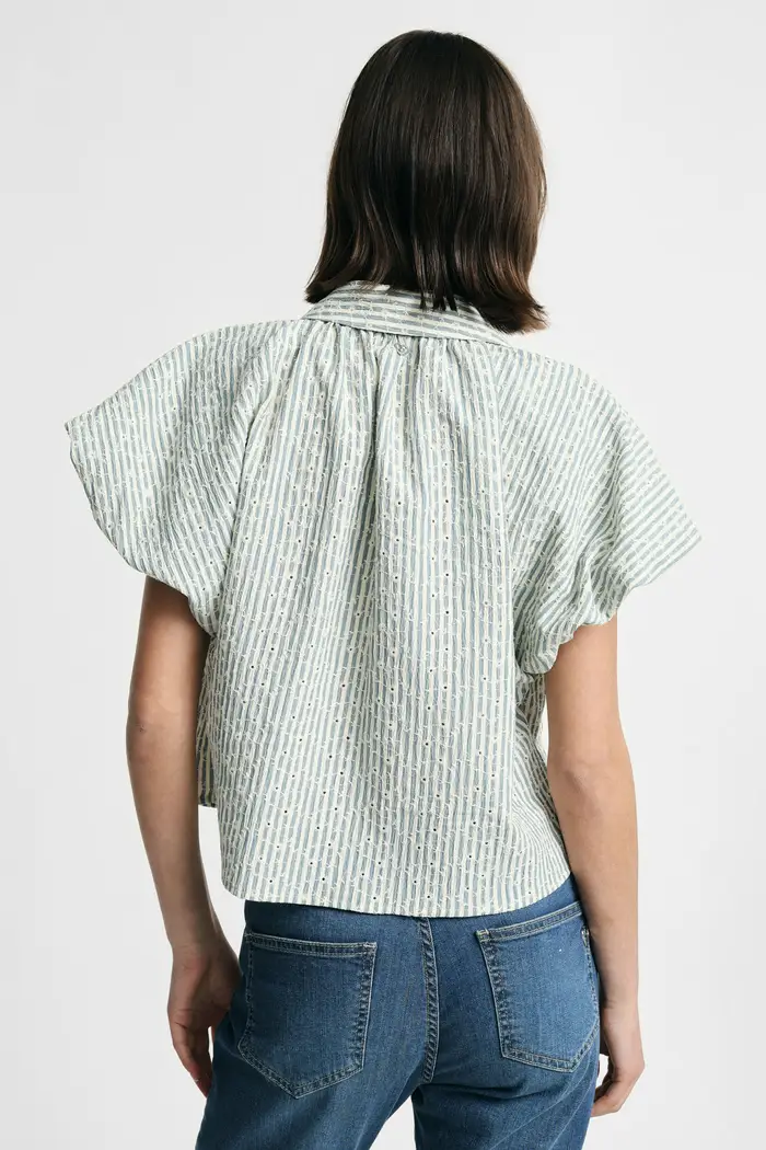 Camicia stampa geometrica maniche corte ampie Panna miniatura 5