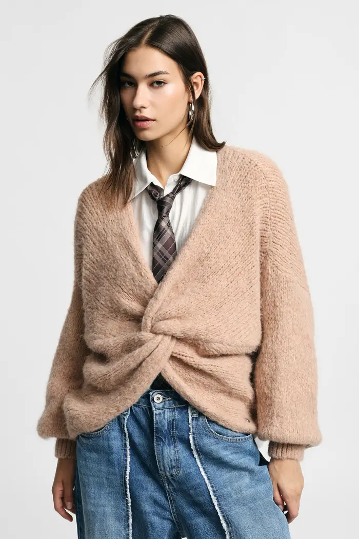 Please Cardigan intrecciato con maniche lunghe e scollo a v Nude