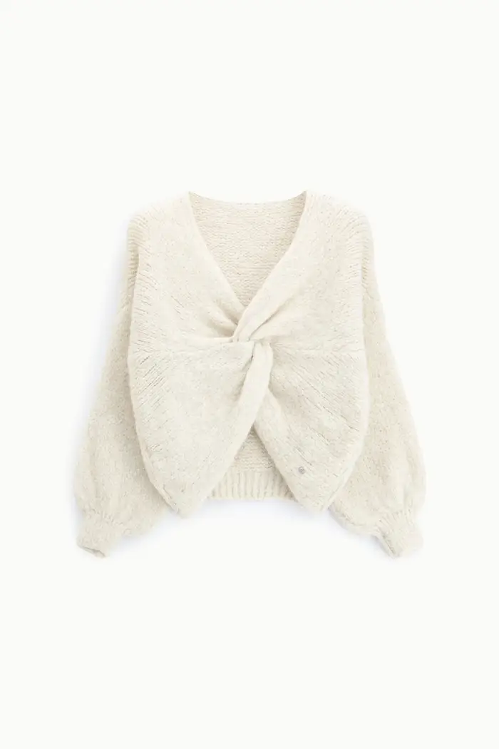 Please Cardigan intrecciato con maniche lunghe e scollo a v Panna