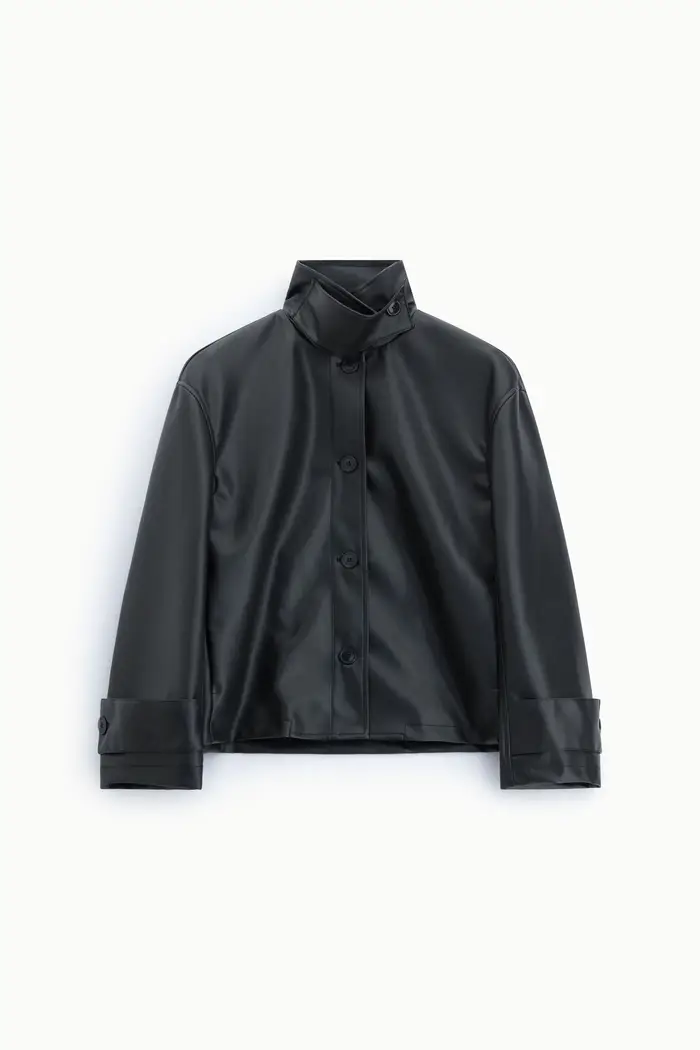 Please Giacca in similpelle con collo alto e bottoni Nero