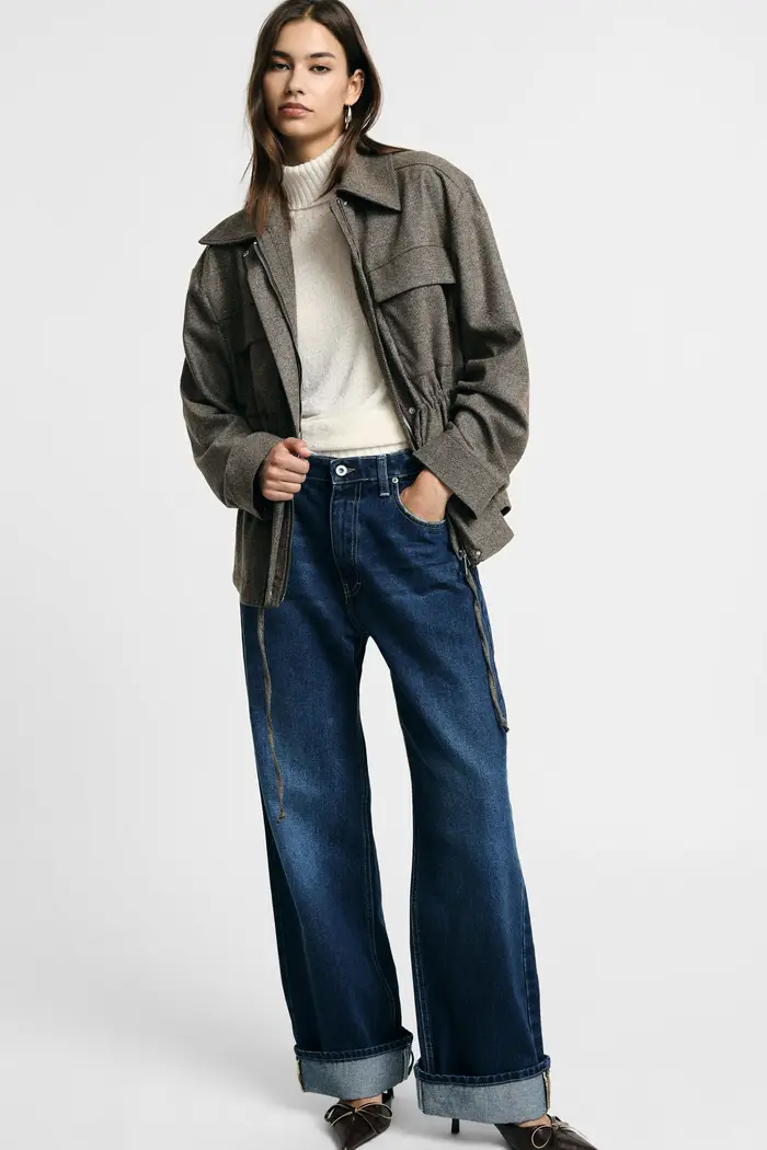 Jeans ampi a vita alta con fondo risvoltato Blu denim
