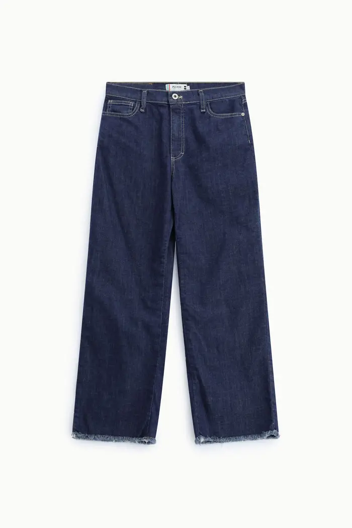 Please Jeans gamba ampia bordo sfrangiato vita alta Blu denim