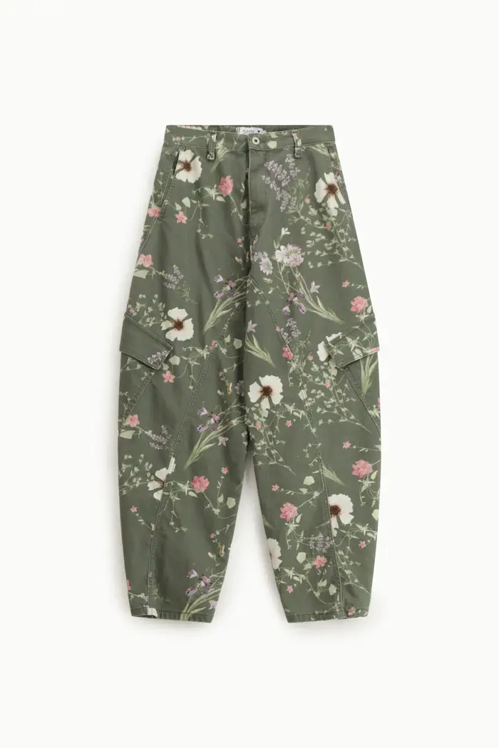 Please Pantaloni cargo stampa floreale vita alta tasche laterali Salvia