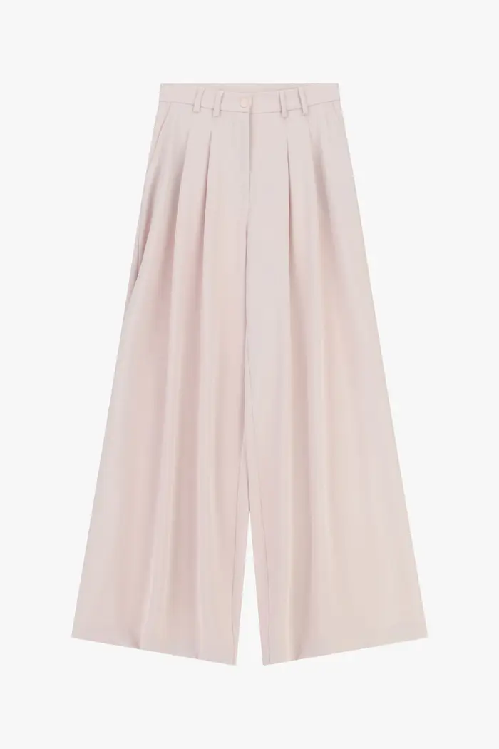 Pantaloni palazzo a vita alta con pinces Cipria