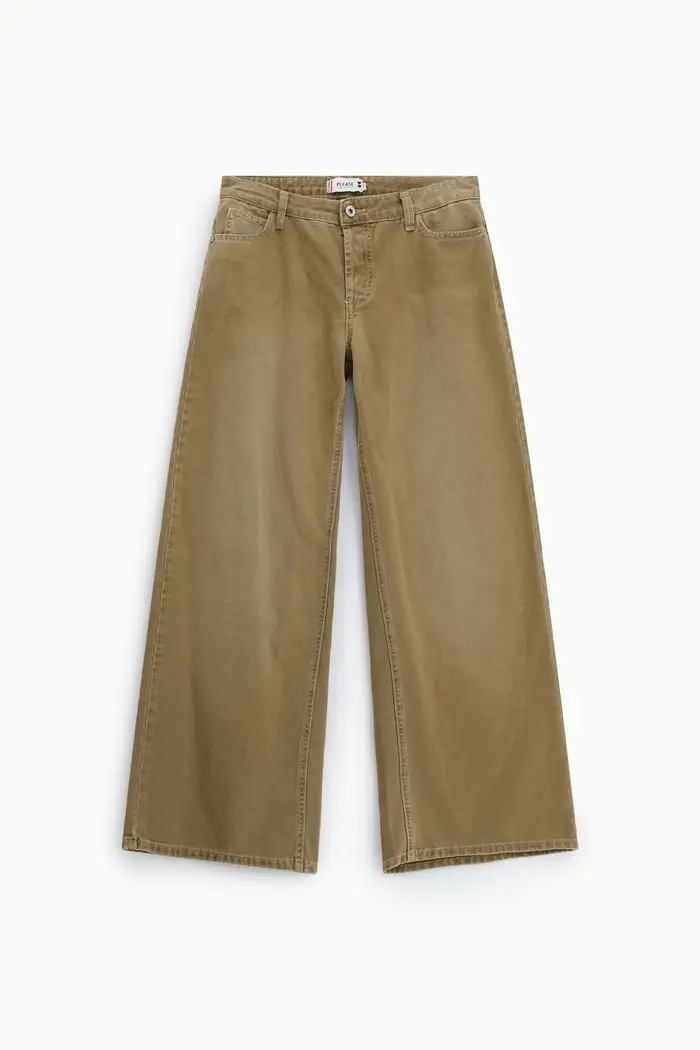 Please Pantaloni palazzo cinque tasche vita alta Kaky