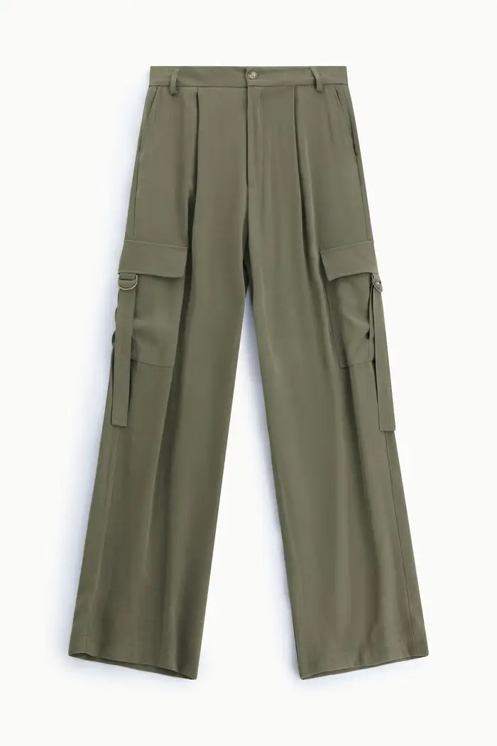 Please Pantaloni palazzo con tasche cargo e vita alta Militare
