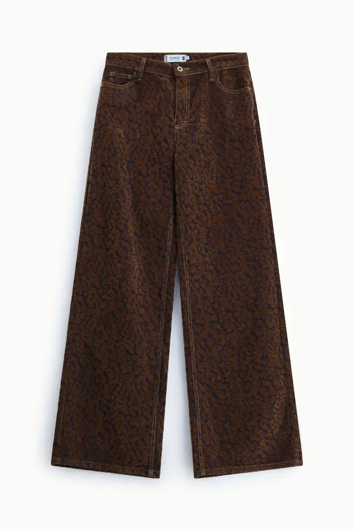 Pantaloni palazzo stampa animalier vita alta Tabacco