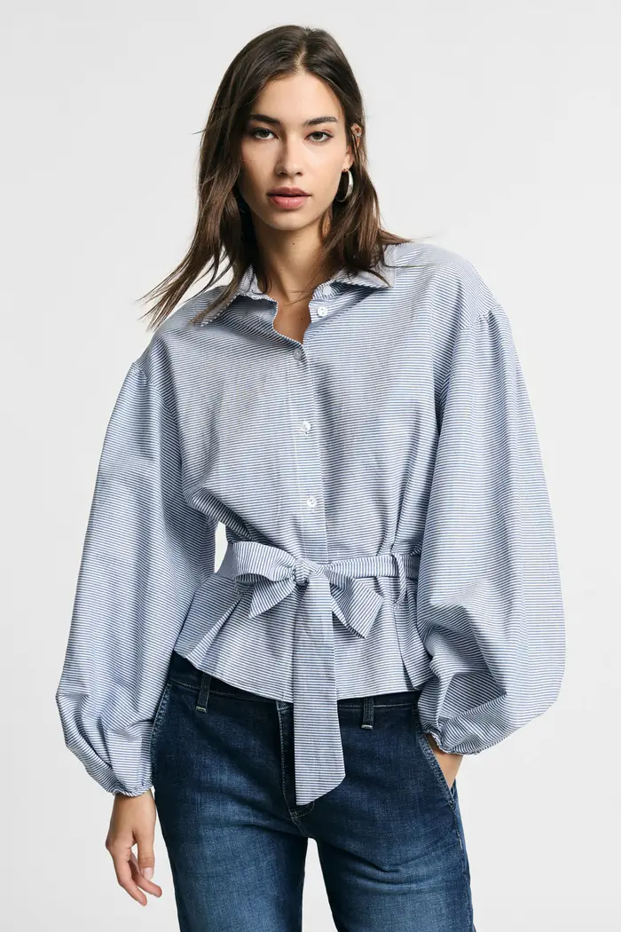 Please Shirt con cintura e maniche ampie a righe Blu