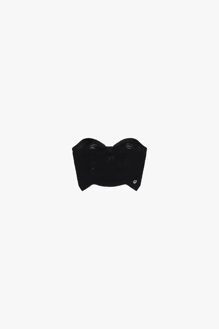 Please Top a fascia lavorato traforato dettaglio cut-out Nero