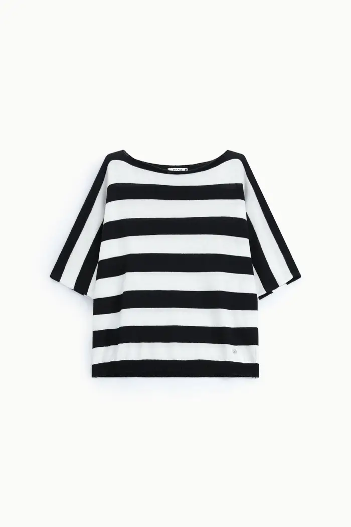 Please Top con maniche ampie a righe e scollo a barca Bianco
