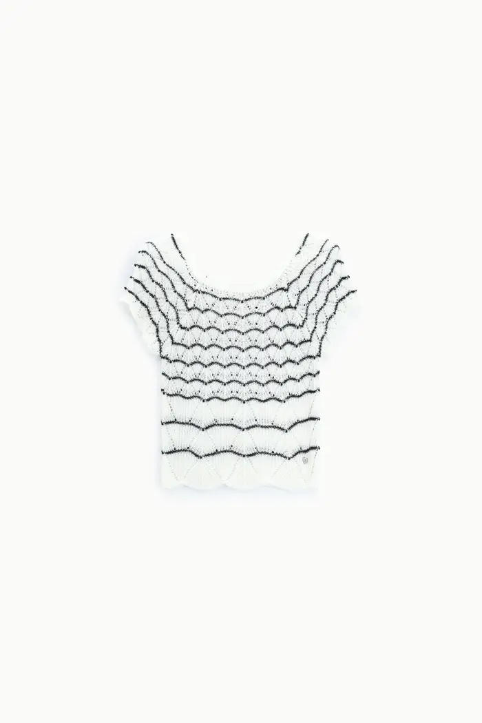 Please Top traforato a righe con maniche corte Bianco