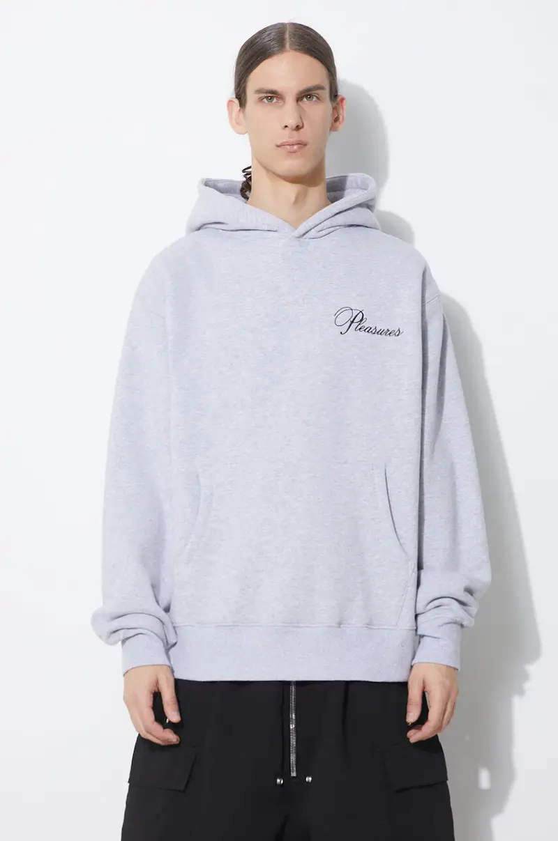 PLEASURES felpa Cafe Hoodie uomo colore grigio con cappuccio con applicazione P24SP026.GREY