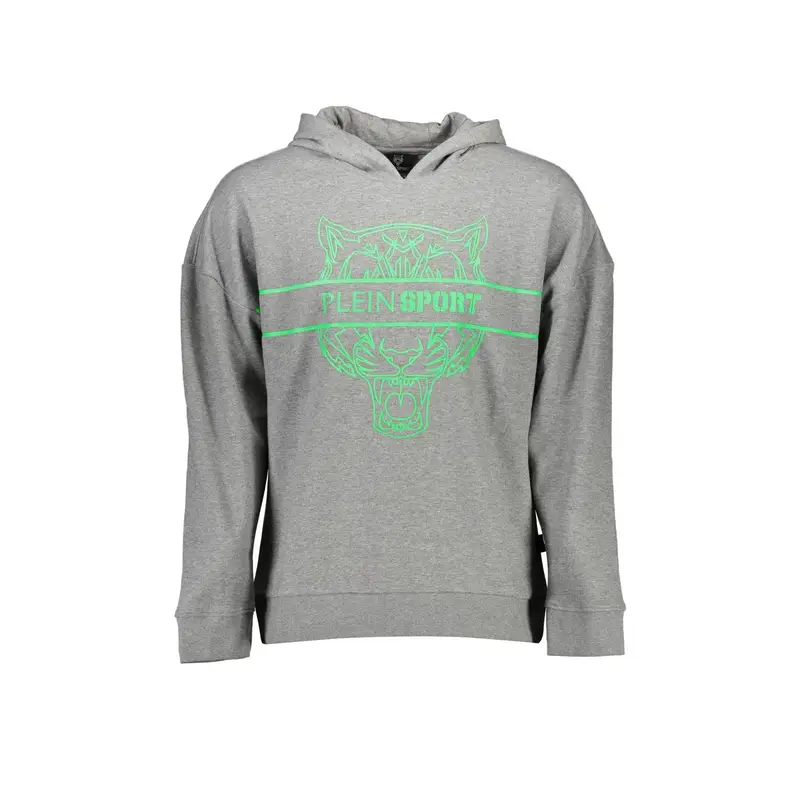 Plein Sport Felpa Uomo Grigia Cappuccio Dettagli Contrasto Logo Grigio