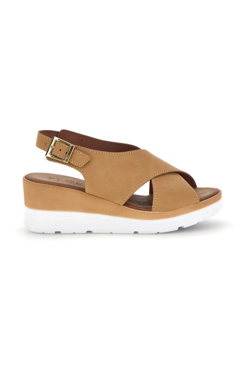 PLOCADI Sandali beige con zeppa e fasce incrociate 1107704 [BEIGE]