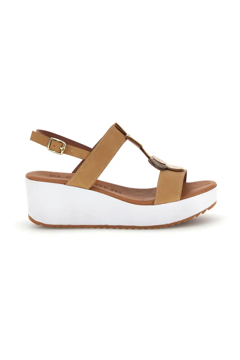 PLOCADI Sandali beige con zeppa e forme geometriche 363033 [BEIGE]