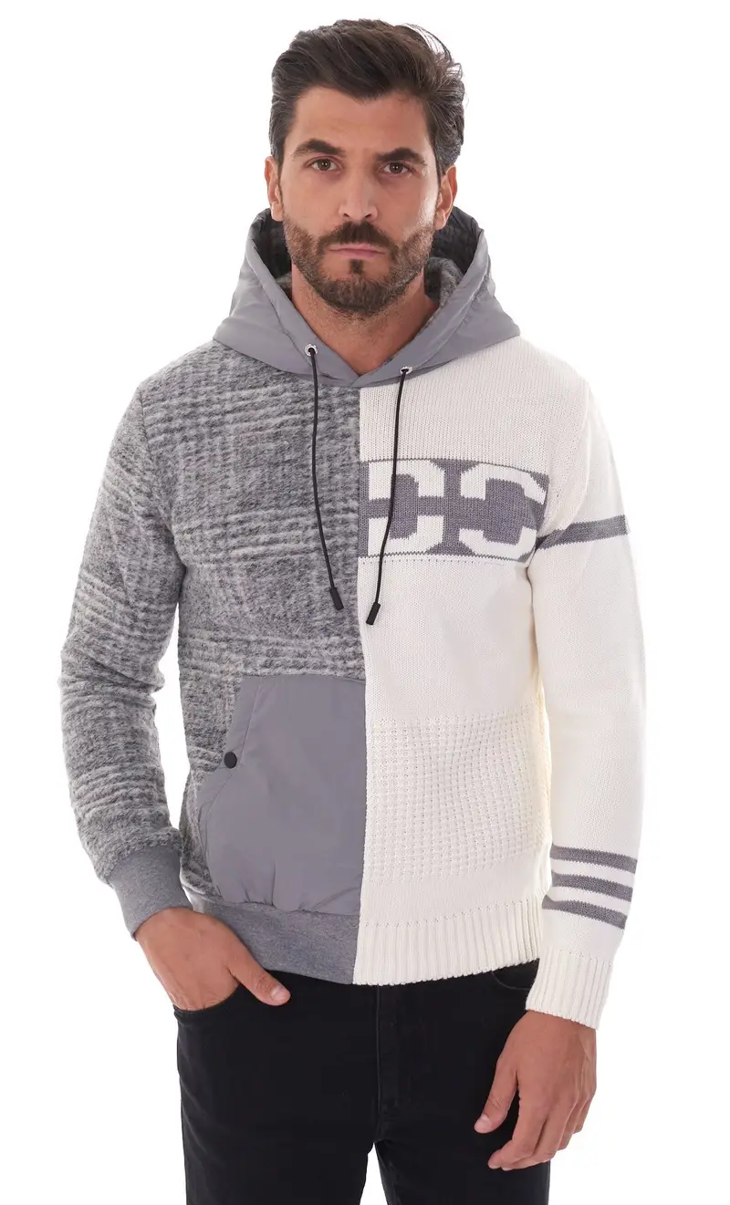 PMDS Maglione bicolore con cappuccio, colore grigio