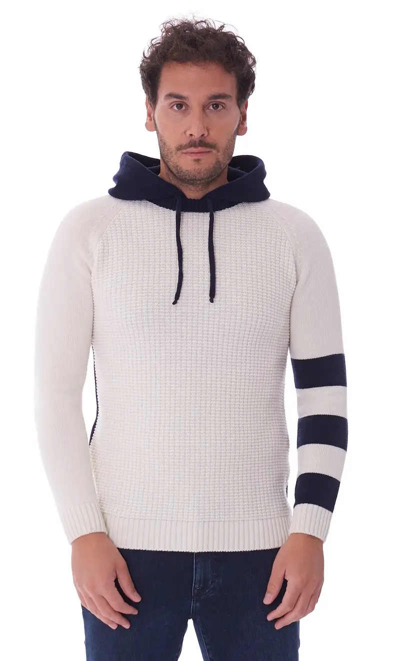 PMDS Maglione bicolore con cappuccio, colore bianco