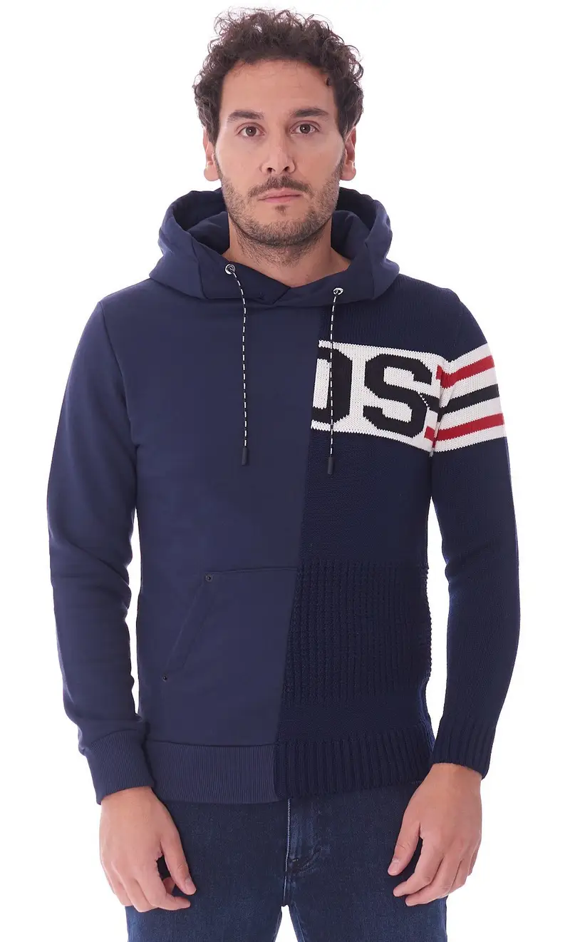 PMDS Maglione con cappuccio e applicazioni in felpa, colore blu
