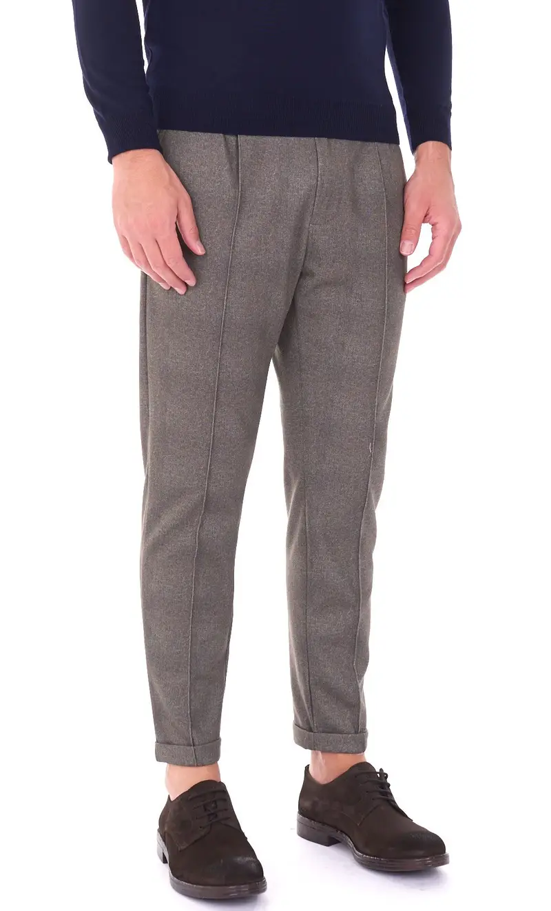 PMDS Pantalone con pinces e risvolto, colore fango