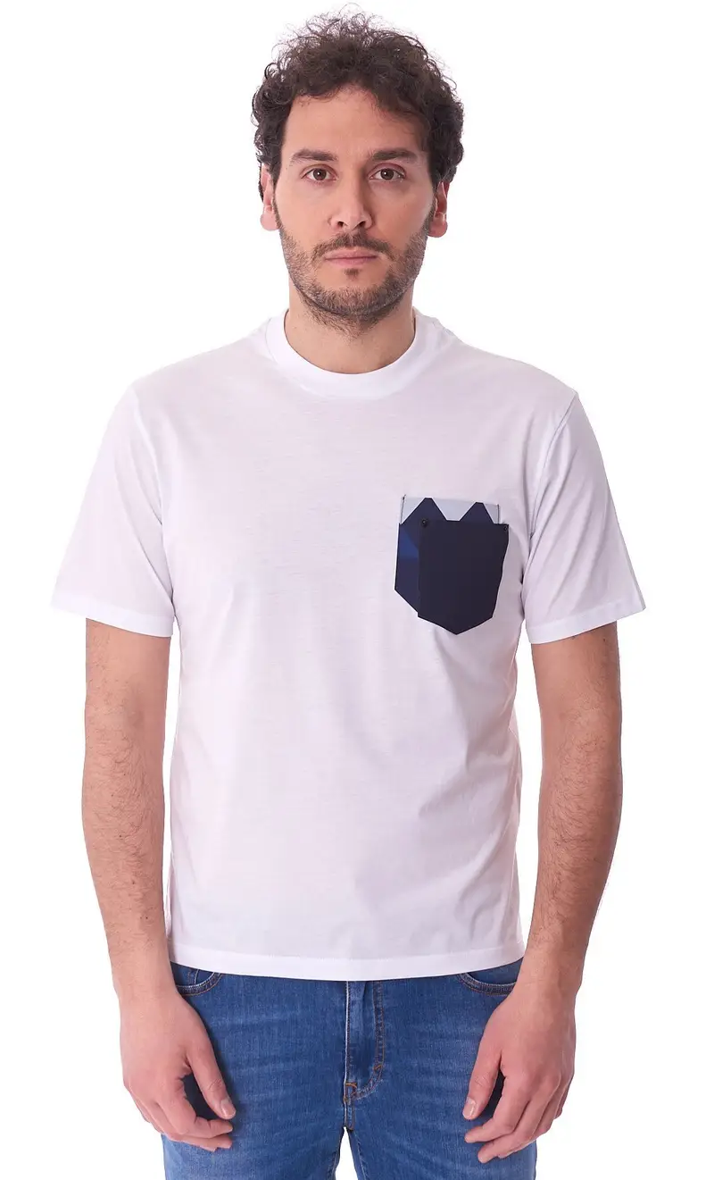 PMDS T-shirt bianca con taschino, colore bianco