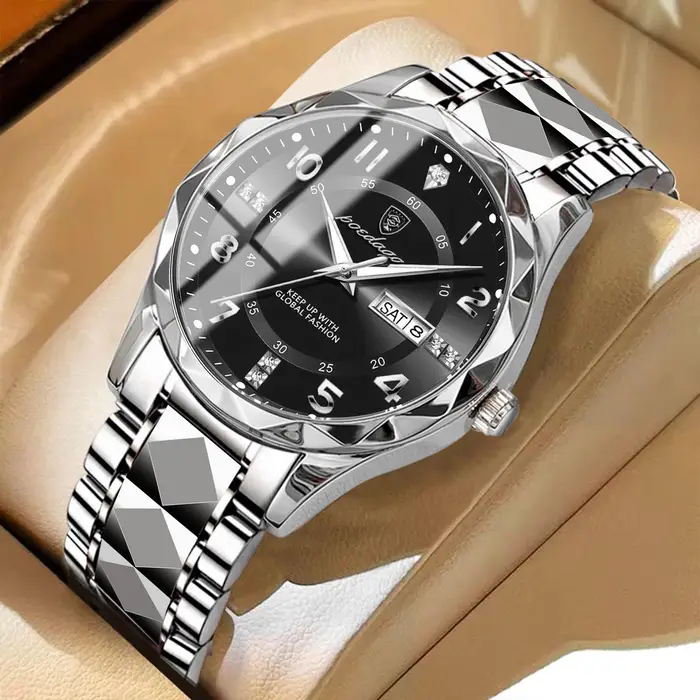 POEDAGAR Orologio al Quarzo da Uomo di Lusso Impermeabile Data Settimana Luminoso Orologio da Polso Acciaio Inossidabile Orologi da Uomo