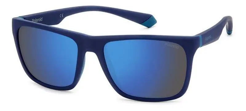 Polaroid Unisex PLD 2141/S VGL/5X Occhiali da sole Plastica Blu opaco Blu Squadrata Polarizzata Specchiato