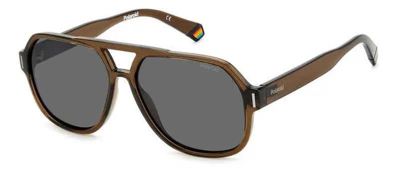 Polaroid Unisex PLD 6193/S 09Q/M9 Occhiali da sole Plastica Marrone Grigio Pilot Polarizzata