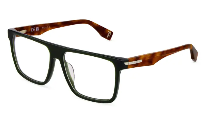 Police Uomo VPLU57 NERVE 4 09GT Montature da vista Acetato Verde Squadrata