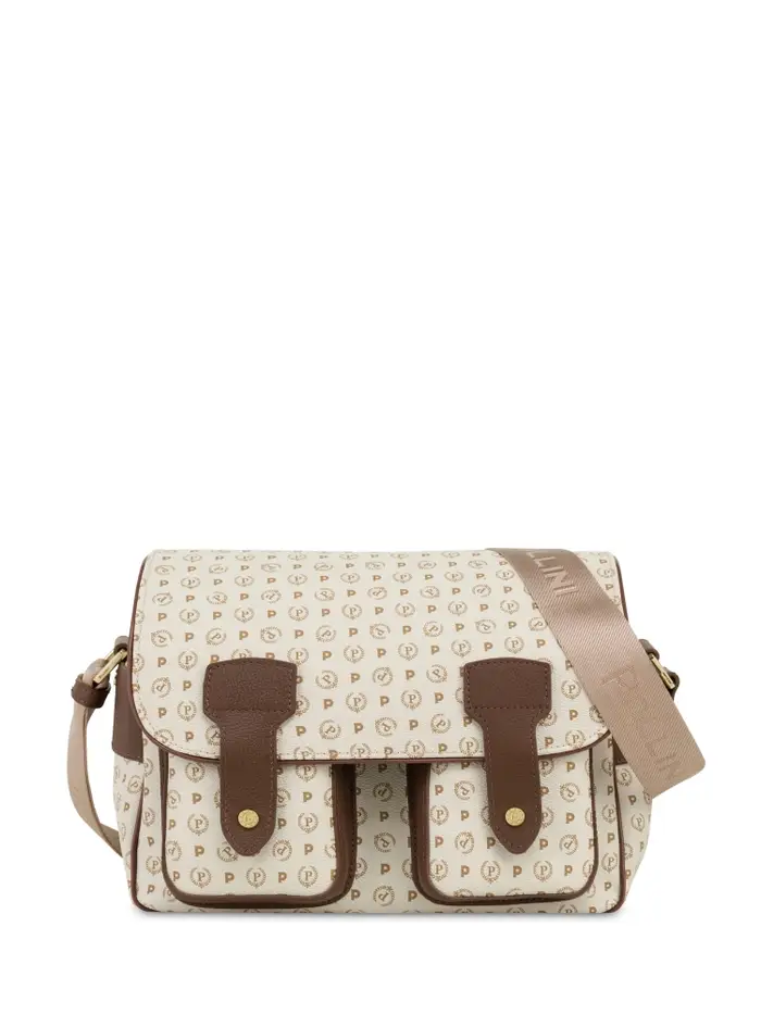 Pollini borsa a spalla multitasche heritage logo classic avorio e marrone