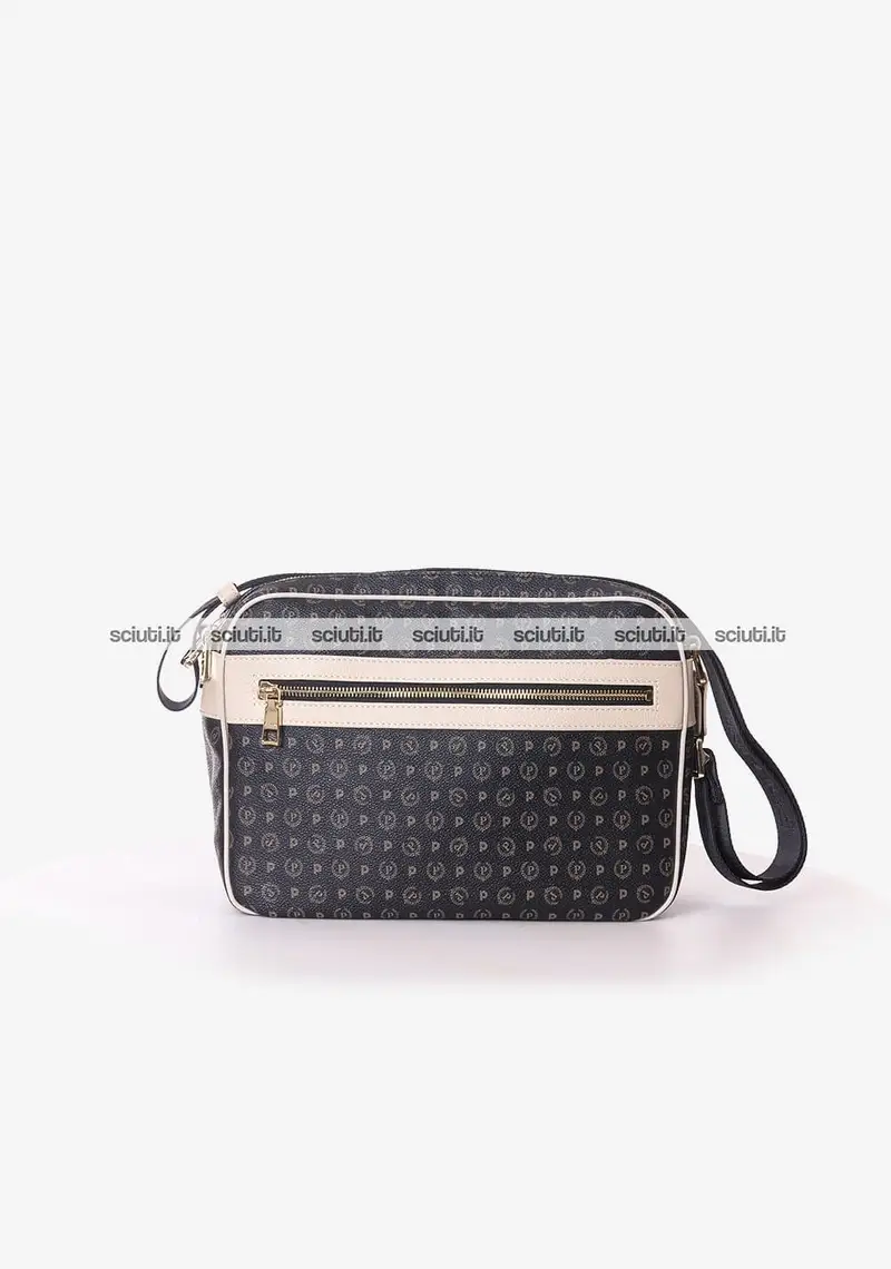Borsa postina Pollini Heritage donna nera dettagli bianco avorio