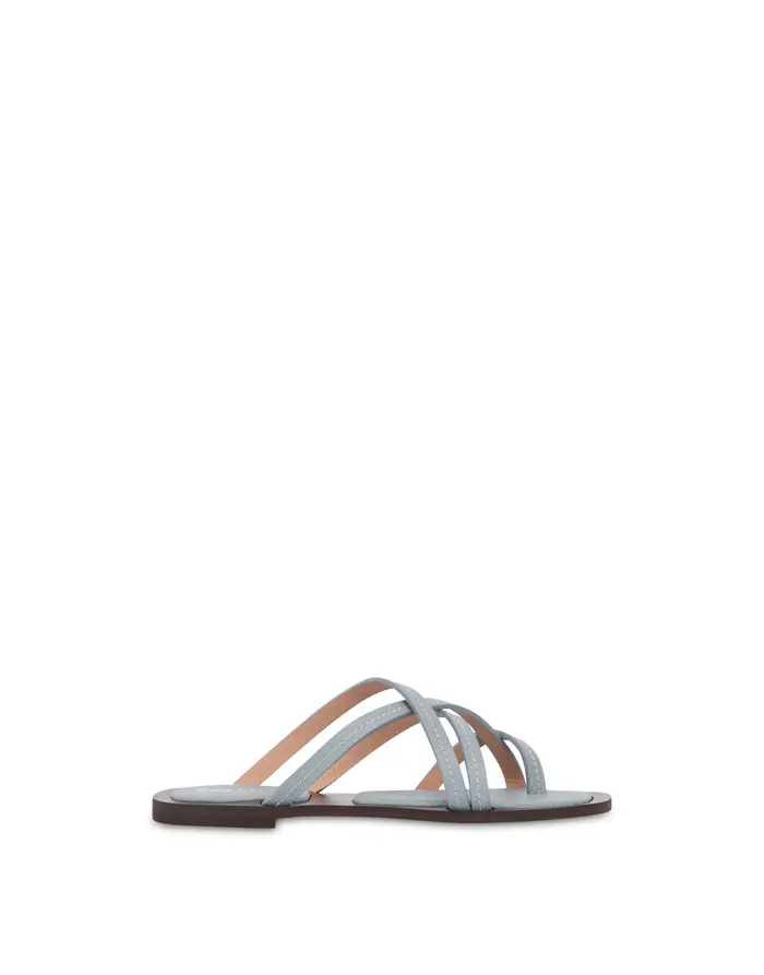 pollini Ciabatta Flat In Vitello Bottalato ACQUA, Azzurro