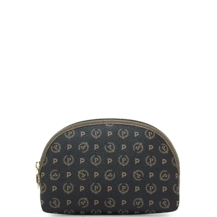 Pollini pochette piccola da donna con stampa logo monogram heritage nero bronzo