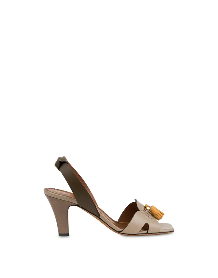 pollini Sandalo Eton in Vitello TAUPE/VERDE BOSCO/MOSTARDA, Marrone