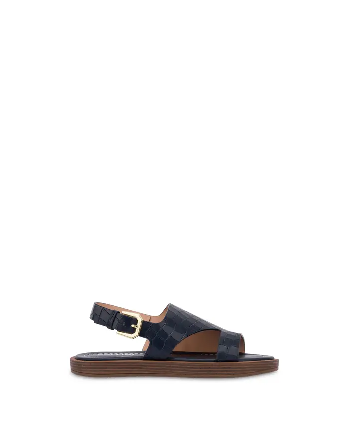 pollini Sandalo Flat Como In Capra Stampa Cocco BLUE, Blu