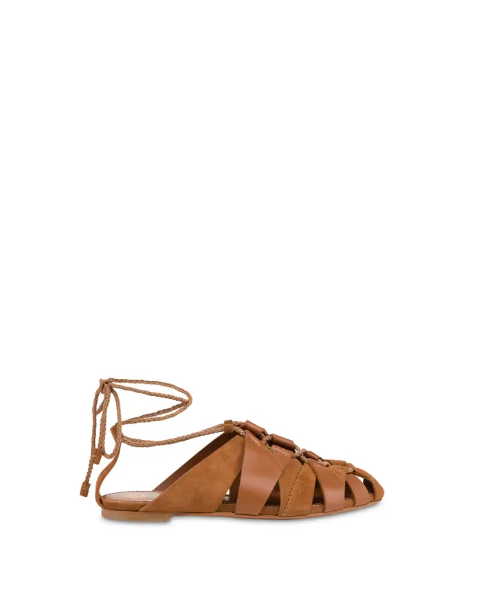 pollini Sandalo Flat Wave in Crosta CUOIO/CUOIO, Grigio