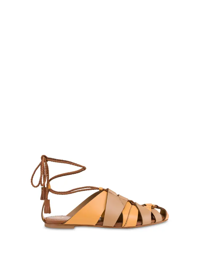 pollini Sandalo Flat Wave in Vitello MOSTARDA/MOCHA MOUSSE/CUOIO, Giallo