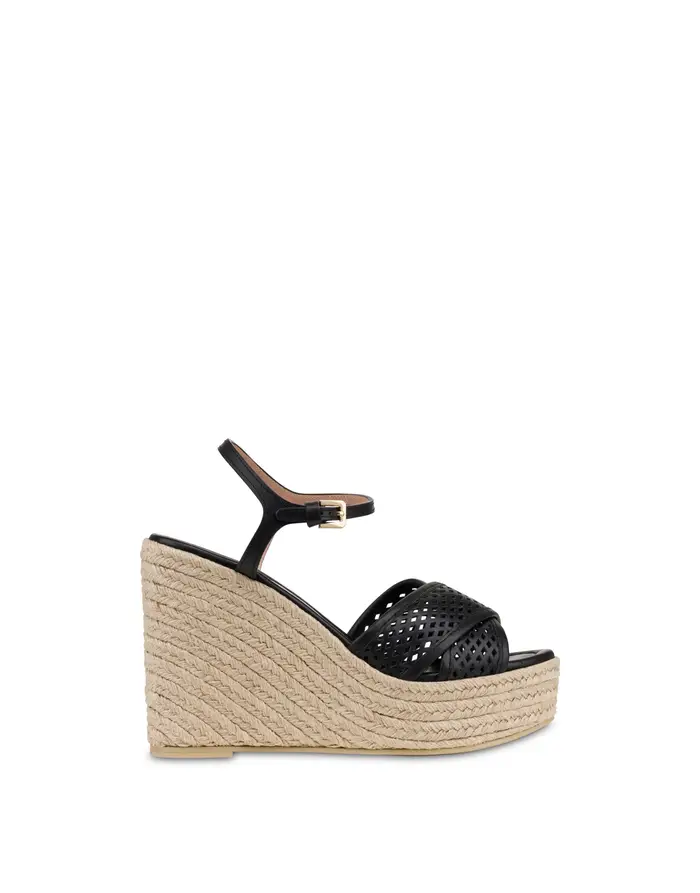 pollini Sandalo Wedge Glam in Vitello NERO